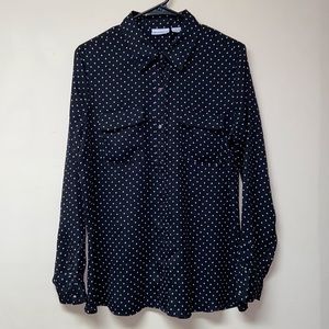 Liz Claiborne Polka Dot Soft Lightweight Button Down Long-Sleeve Large Top Shirt